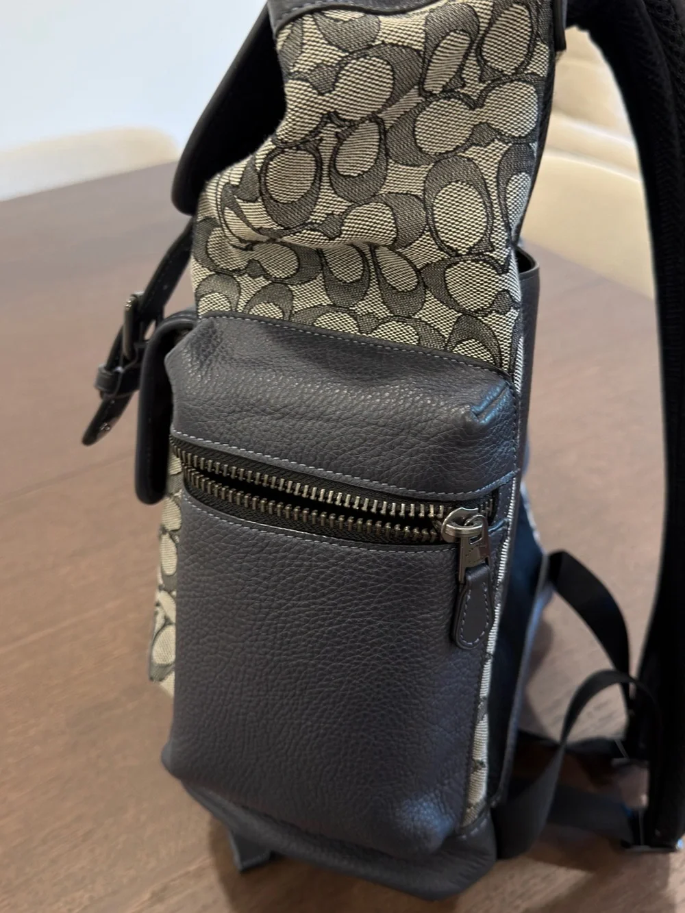 Coach Men’s Signature Jacquard Sprint Leather Backpack in Navy Blue